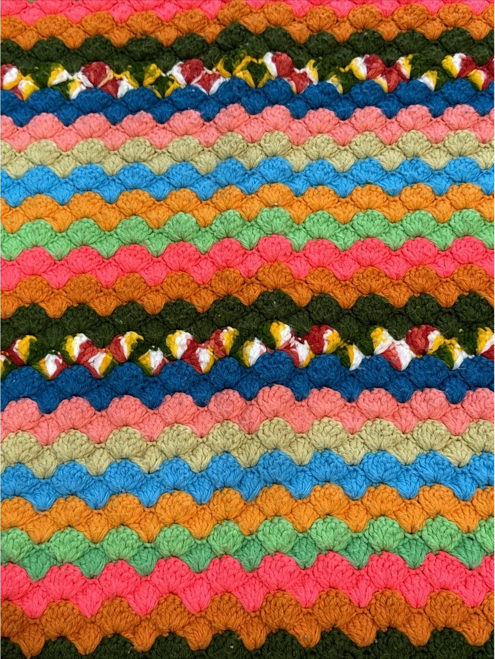 Crocheted Granny Core Tight-knit Afghan Blanket Bright Multi-Color 53” X 45”